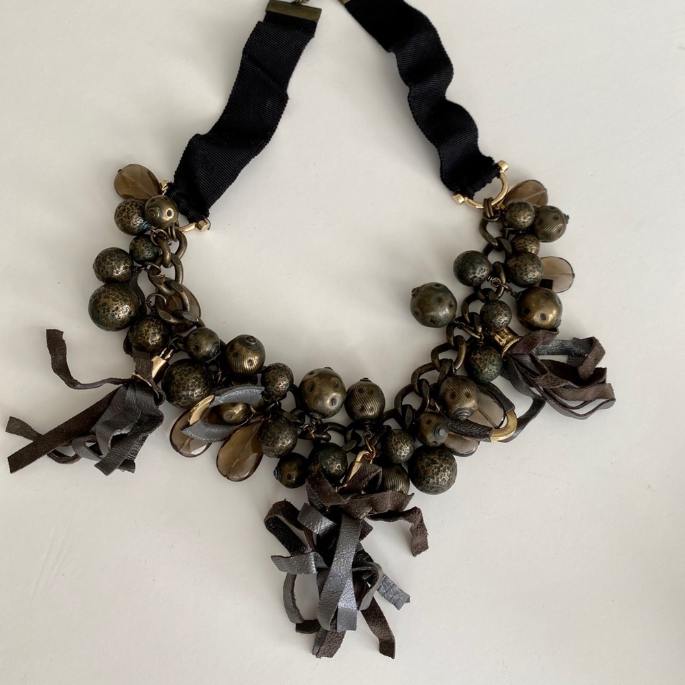 Lela Rose antique brass and leather necklace